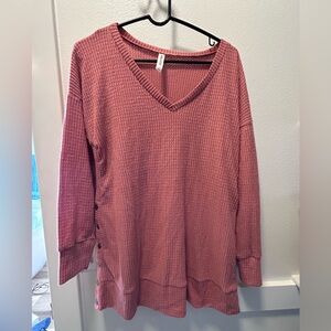 Waffle knit 3/4 sleeve sweater